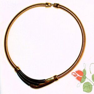 Vintage Napier Gold And Black Geometric Omega Chain Choker Necklace 80s